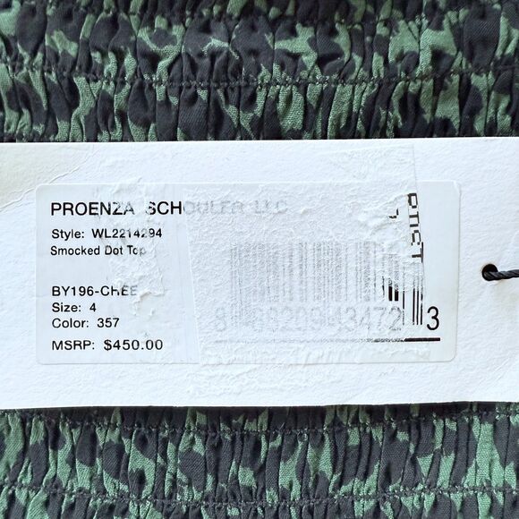 NWT Proenza Schouler White Label Smocked Dot Mock Neck Top in Fern Green & Black - Picture 9 of 14